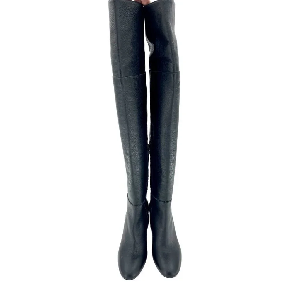 Lewit Renata Black Leather Over the Knee Boots Block Heel NEW 35.5 EU $395